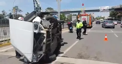 Haliliye’de otomobil yan yattı