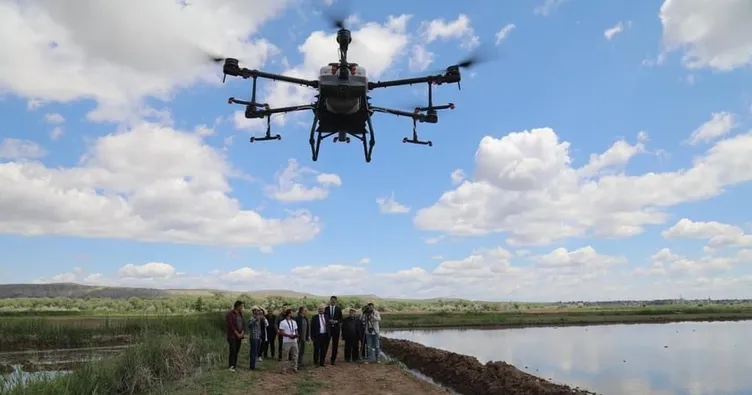 Drone ile çeltik ekimi yapıldı