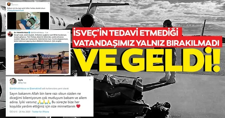 İsveç'te tedavi edilmeyen Emrullah Gülüşken ambulans uçakla Türkiye'ye getirildi