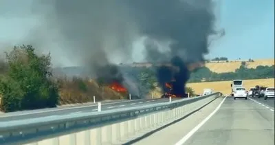 Karayolunda LPG’li araç yandı! Tarla tutuştu #tekirdag